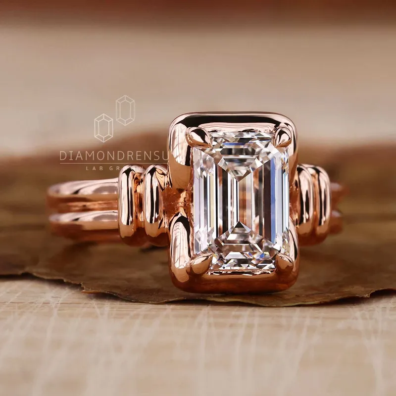 IGI Certified Emerald Cut Lab Grown Diamond Solitaire Engagement Ring view 2