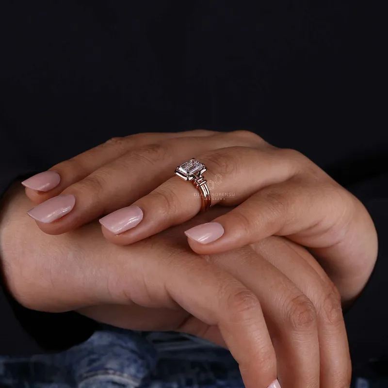 IGI Certified Emerald Cut Lab Grown Diamond Solitaire Engagement Ring view 8