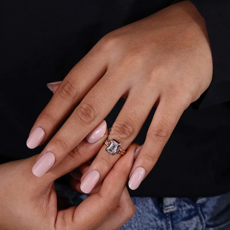 IGI Certified Emerald Cut Lab Grown Diamond Solitaire Engagement Ring view 5