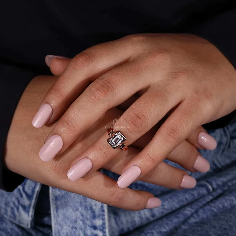 IGI Certified Emerald Cut Lab Grown Diamond Solitaire Engagement Ring view 3