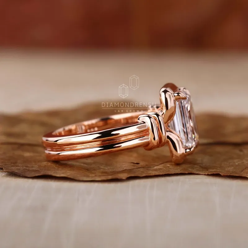 IGI Certified Emerald Cut Lab Grown Diamond Solitaire Engagement Ring view 4