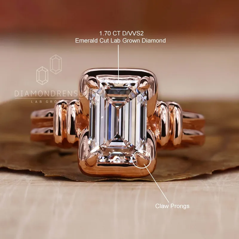 IGI Certified Emerald Cut Lab Grown Diamond Solitaire Engagement Ring view 9
