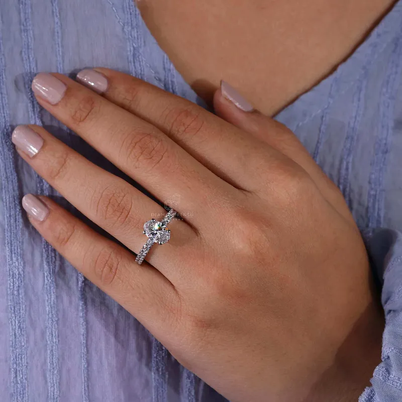 IGI Certified Oval Lab Grown Diamond Engagement Ring with Hidden Halo view 2