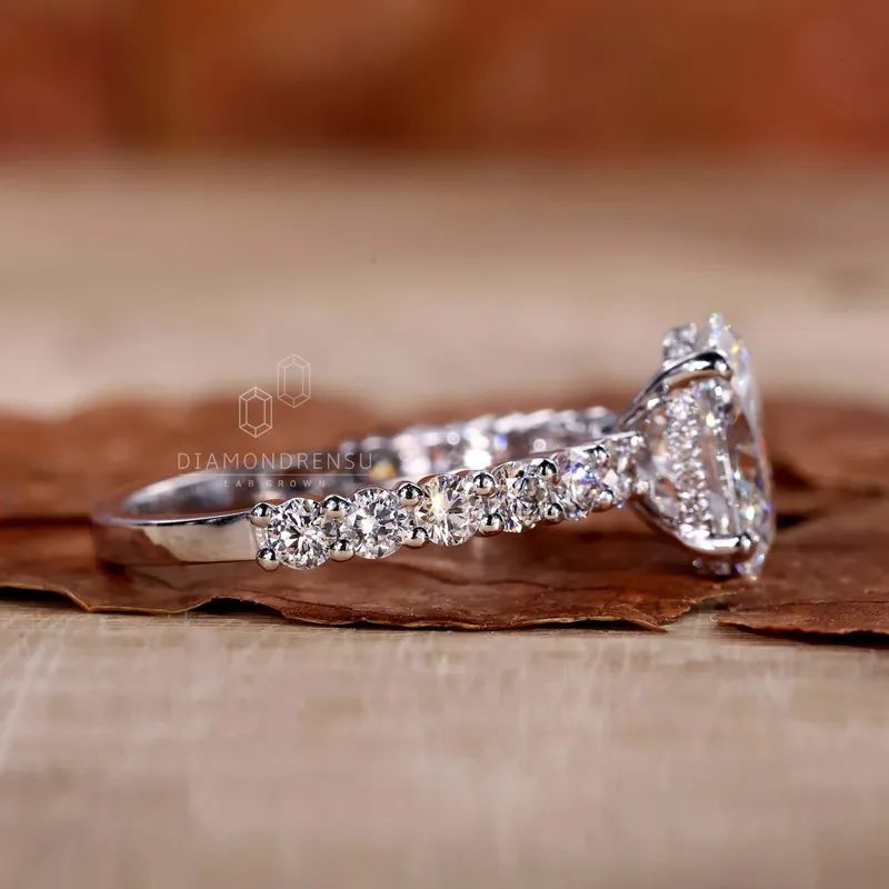 IGI Certified Oval Lab Grown Diamond Engagement Ring with Hidden Halo view 3