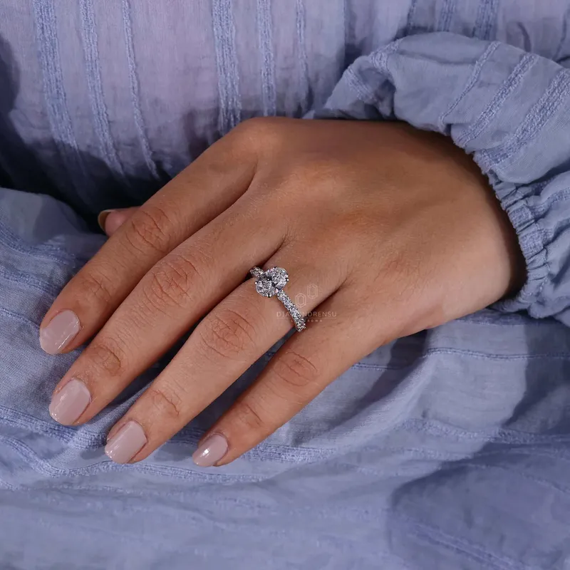 IGI Certified Oval Lab Grown Diamond Engagement Ring with Hidden Halo view 8