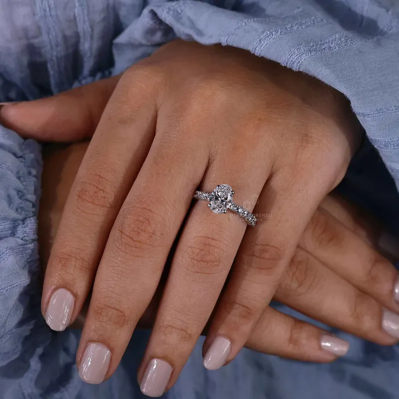 IGI Certified Oval Lab Grown Diamond Engagement Ring with Hidden Halo view 4