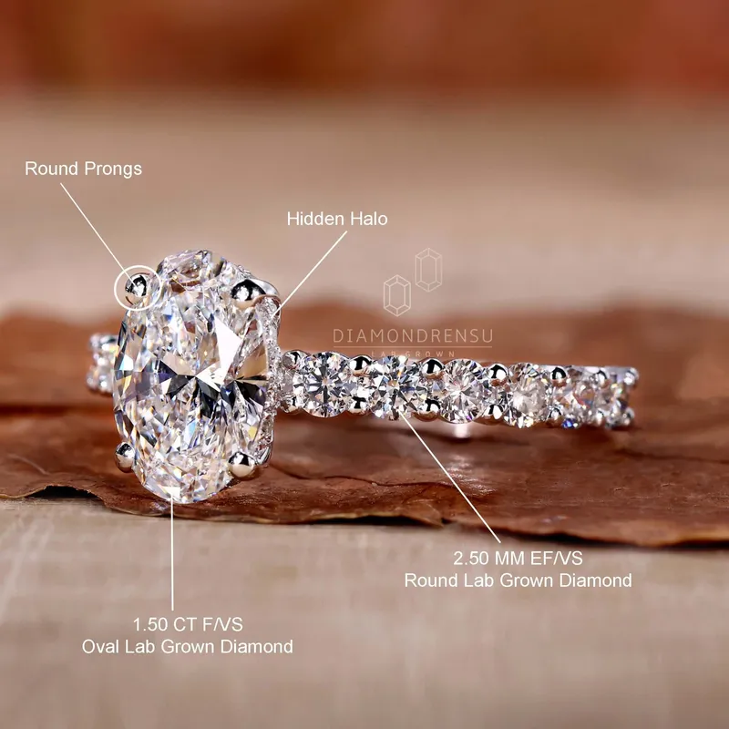 IGI Certified Oval Lab Grown Diamond Engagement Ring with Hidden Halo view 9