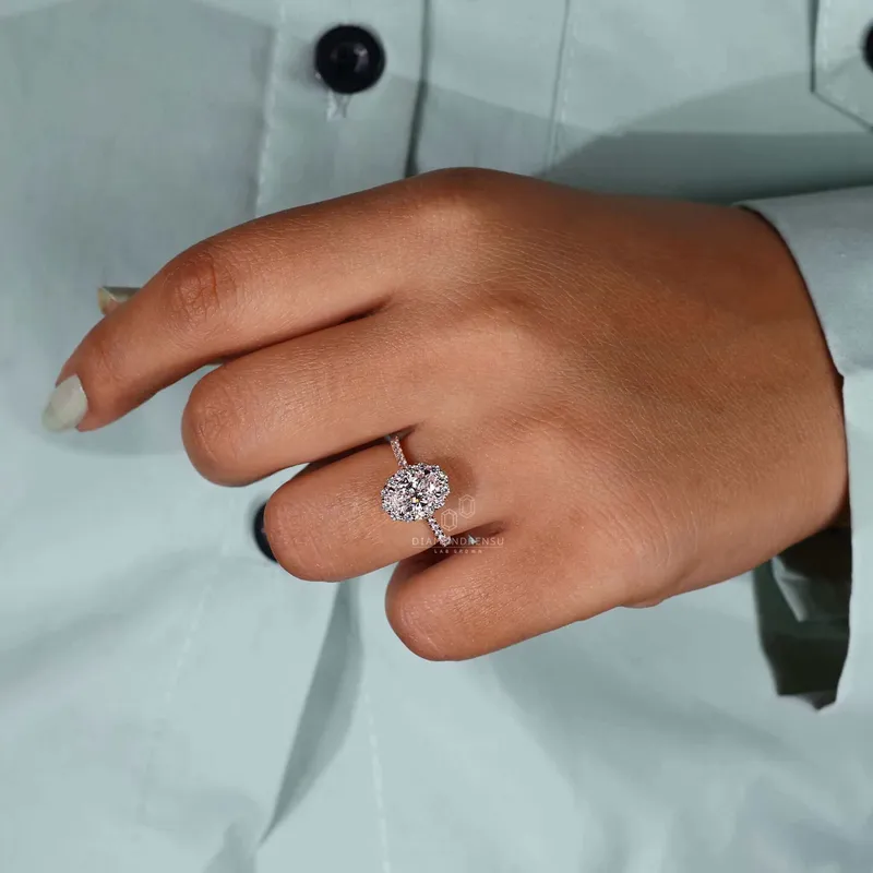 IGI Certified Oval Lab Grown Diamond Halo Engagement Ring for Women vy 2