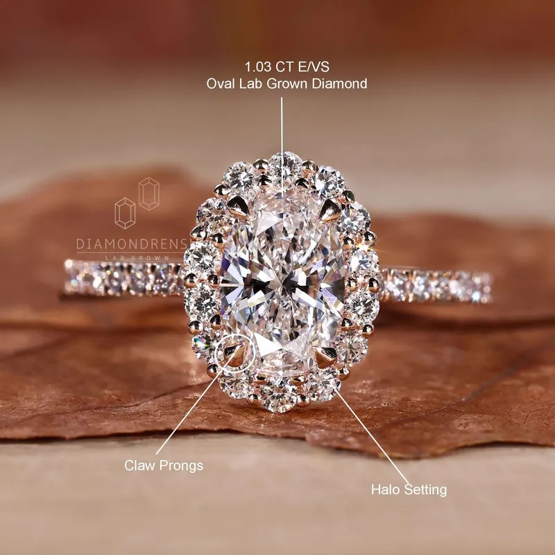 IGI Certified Oval Lab Grown Diamond Halo Engagement Ring for Women vy 9