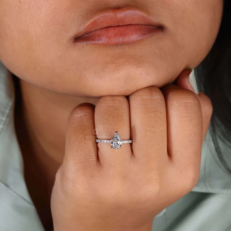 IGI Certified Pear Cut Diamond Ring, Lab Grown Diamond Engagement Ring view 4