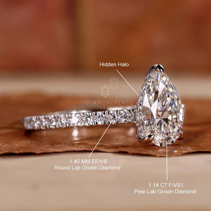 IGI Certified Pear Cut Diamond Ring, Lab Grown Diamond Engagement Ring view 9