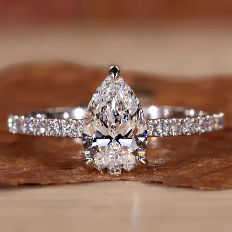 IGI Certified Pear Cut Diamond Ring, Lab Grown Diamond Engagement Ring pear cut engagement ring