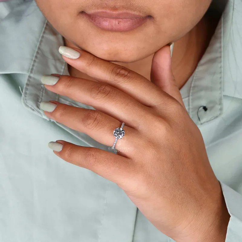 IGI Certified Round Lab Created Diamond Pave Engagement Ring For Women vy 3
