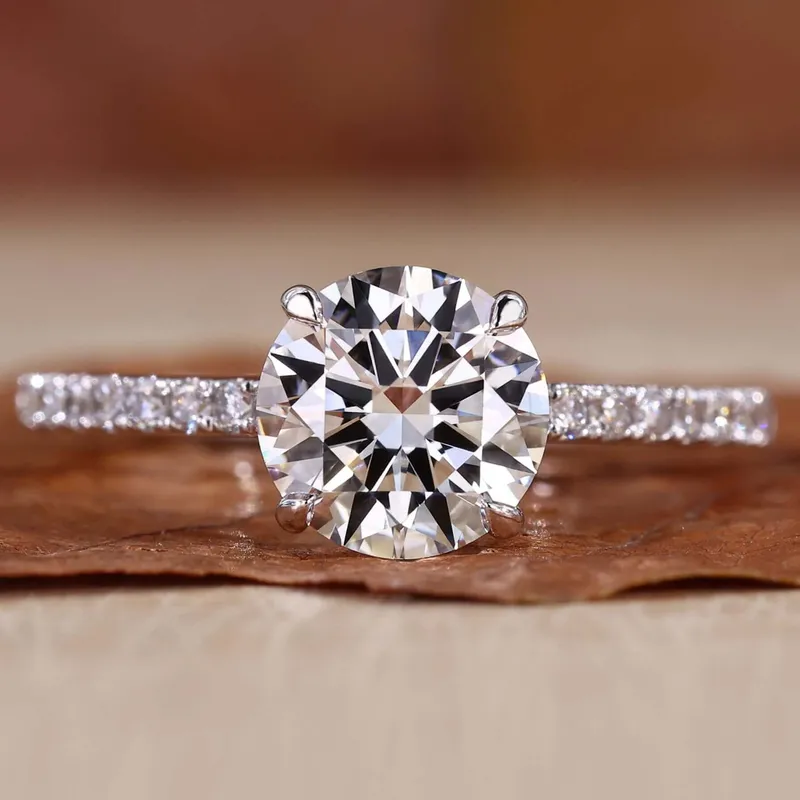 IGI Certified Round Lab Created Diamond Pave Engagement Ring For Women round cut engagement ring