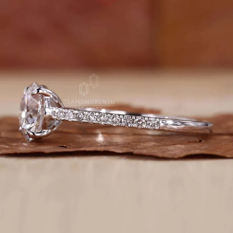 IGI Certified Round Lab Created Diamond Pave Engagement Ring For Women vy 2