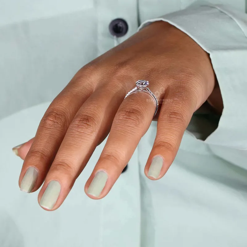 IGI Certified Round Lab Created Diamond Pave Engagement Ring For Women vy 8