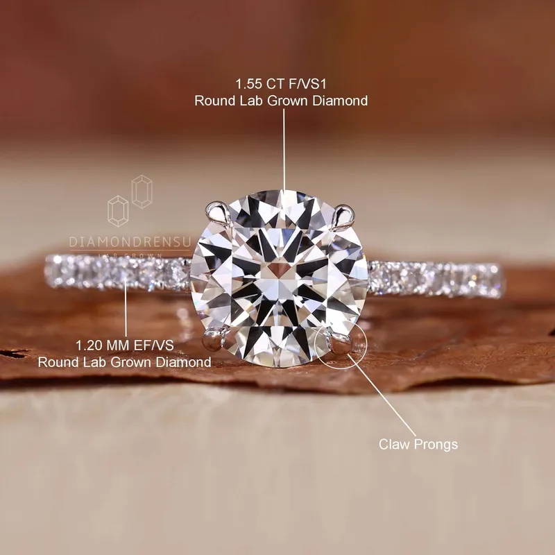 IGI Certified Round Lab Created Diamond Pave Engagement Ring For Women vy 9