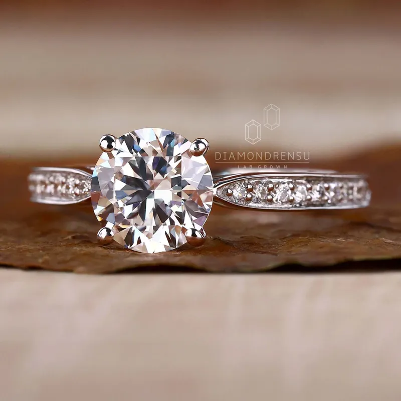 IGI Certified Round Lab Grown Diamond Pave Engagement Ring for Women vy 4