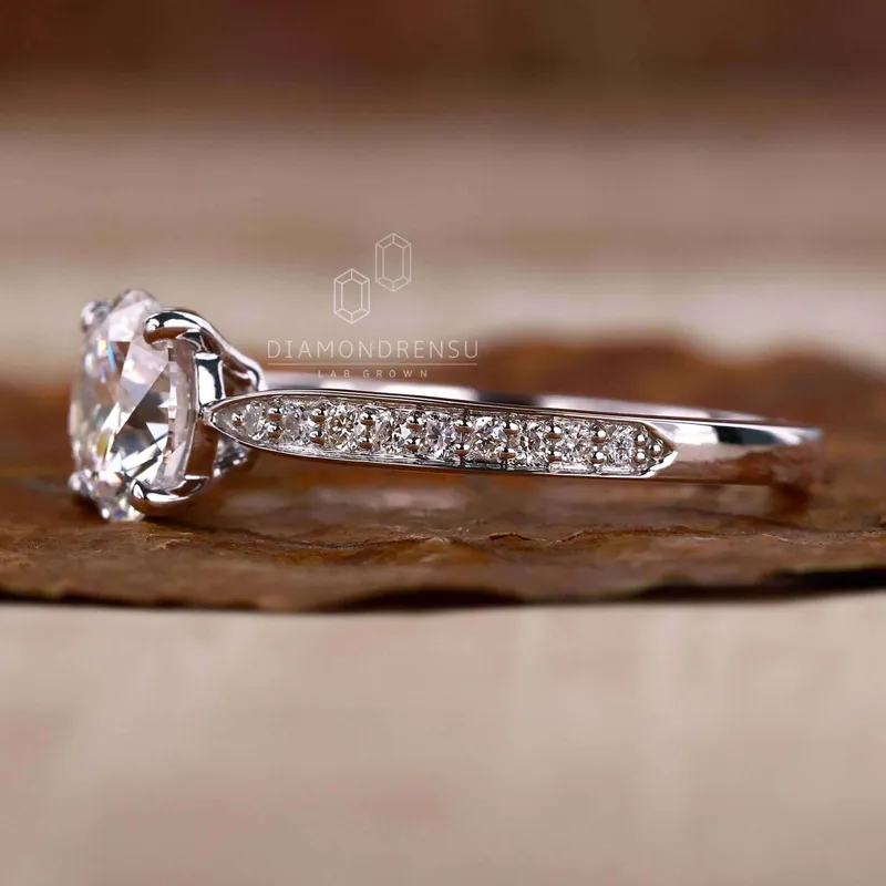 IGI Certified Round Lab Grown Diamond Pave Engagement Ring for Women vy 6