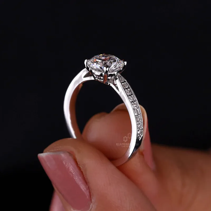 IGI Certified Round Lab Grown Diamond Pave Engagement Ring for Women vy 2