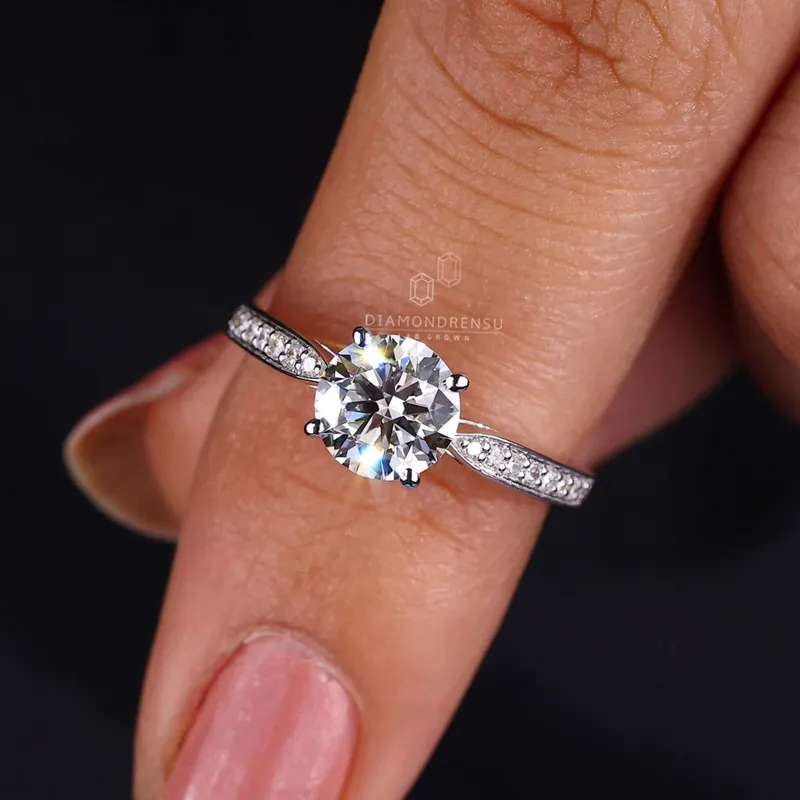 IGI Certified Round Lab Grown Diamond Pave Engagement Ring for Women vy 3