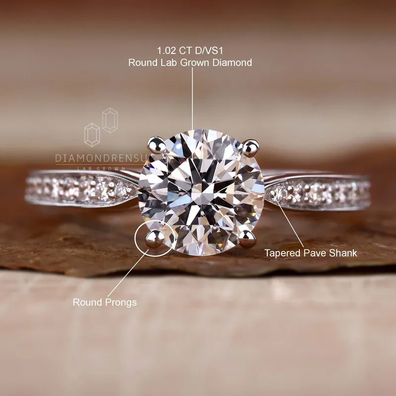 IGI Certified Round Lab Grown Diamond Pave Engagement Ring for Women vy 9