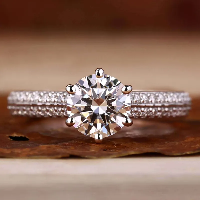 Knife Edge Band Round Lab Grown Diamond Engagement Ring round cut engagement ring