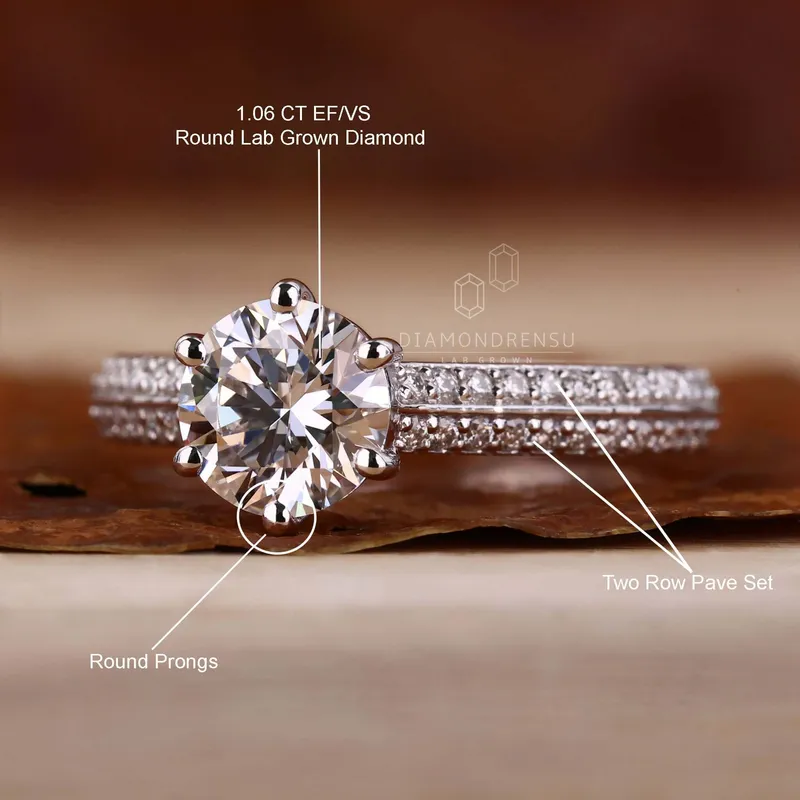 Knife Edge Band Round Lab Grown Diamond Engagement Ring view 9