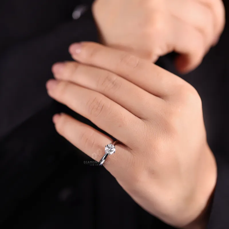 Lab Diamond Ring, 1.01 CT Round Brilliant Cut E/VVS Diamond Solitaire Engagement Ring, Knife Edge Ring vy 6
