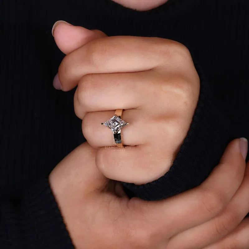 Lozenge Cut Diamond Solitaire Gold Engagement Ring vy 7