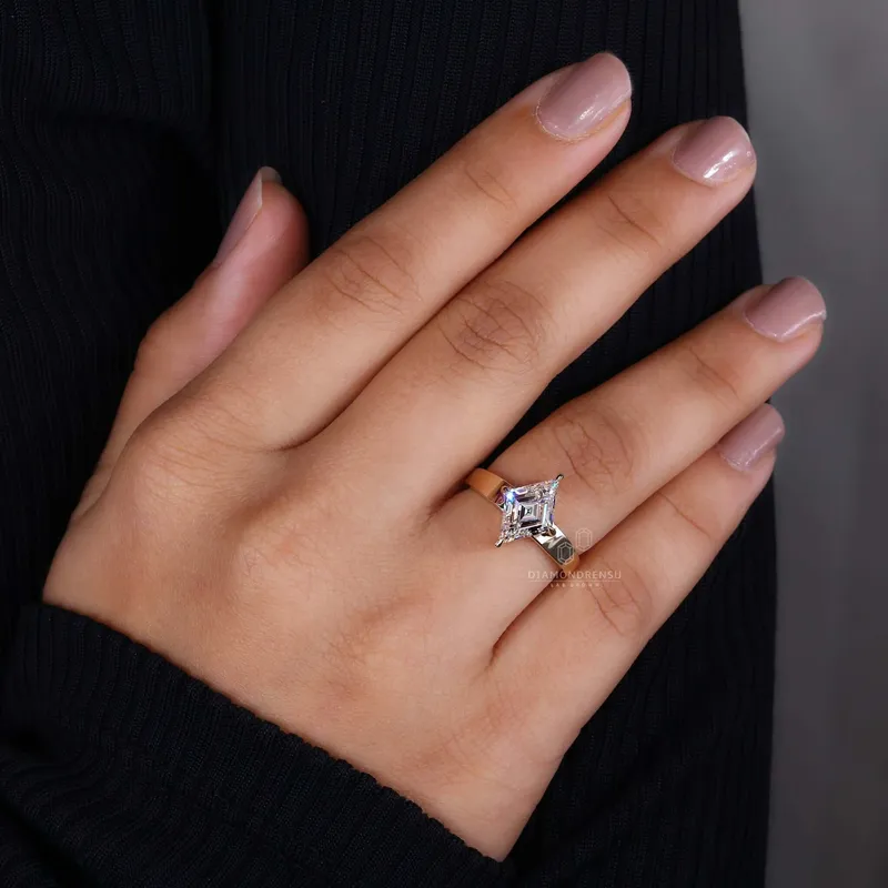 Lozenge Cut Diamond Solitaire Gold Engagement Ring vy 2