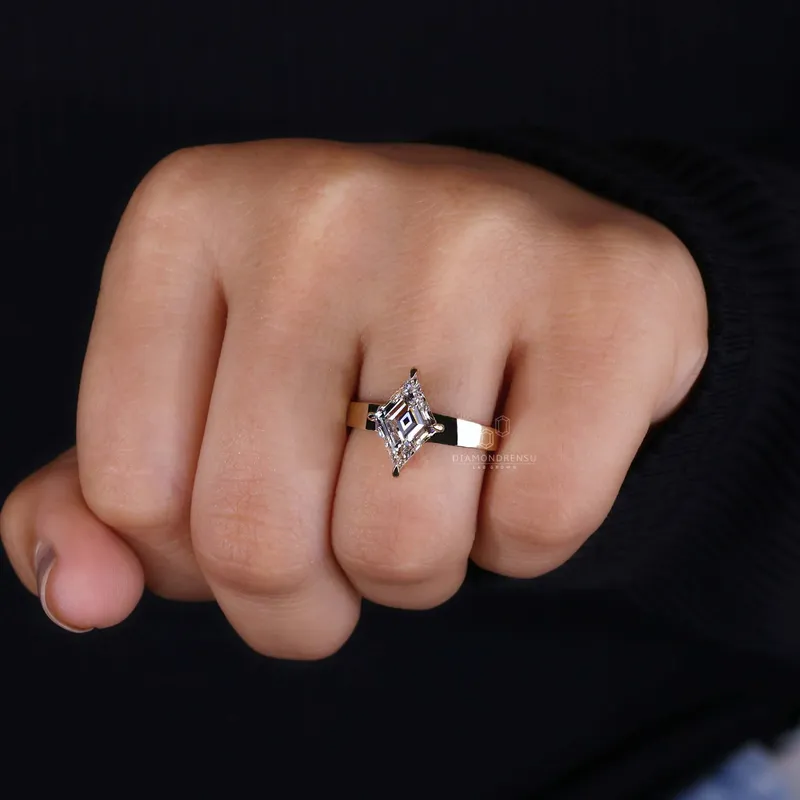 Lozenge Cut Diamond Solitaire Gold Engagement Ring vy 5