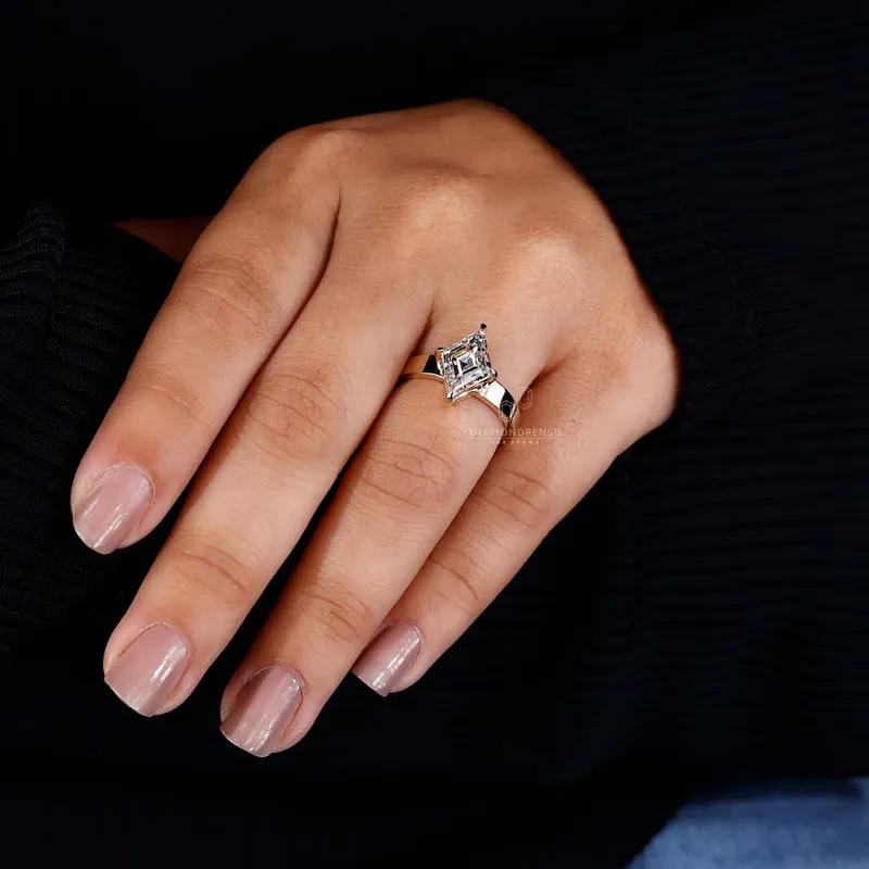 Lozenge Cut Diamond Solitaire Gold Engagement Ring vy 8