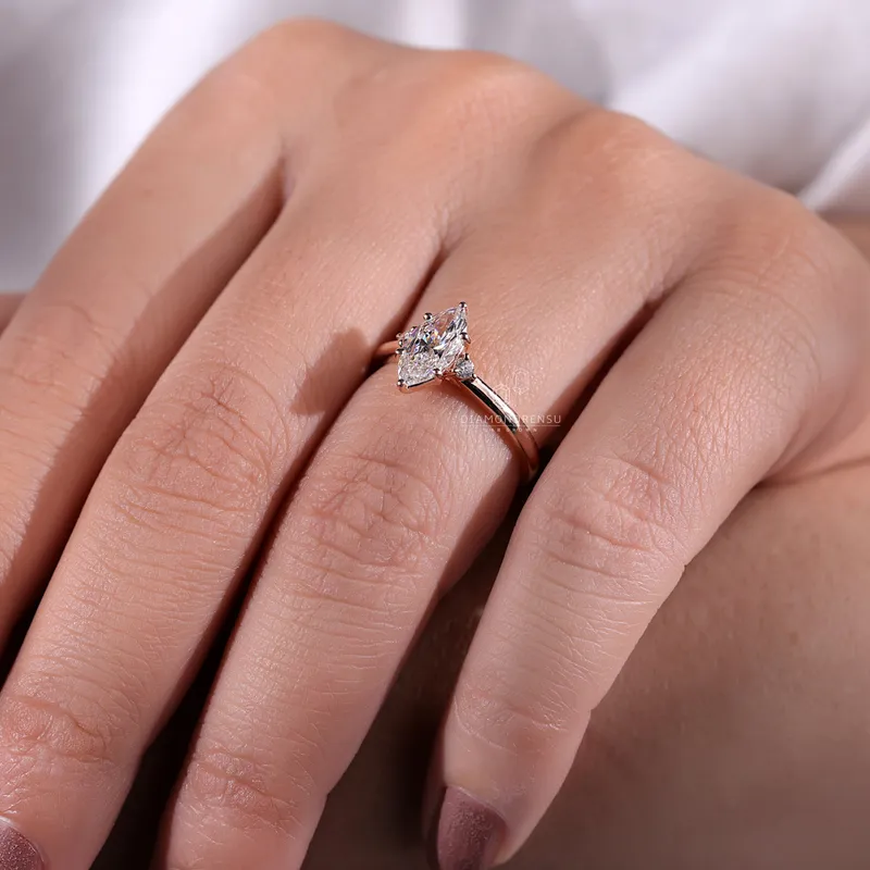Marquise Cut Diamond Three Stones Engagement Ring, 1.08 TCW Lab Created Diamond Ring, Anniversary Gift Ring for Her vy 2