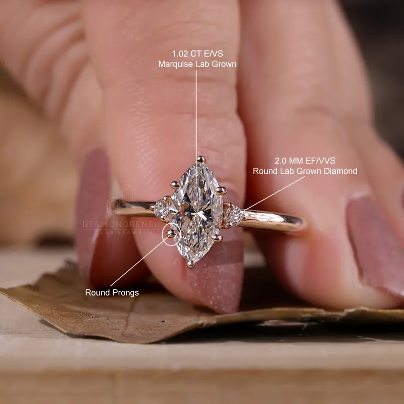 Marquise Cut Diamond Three Stones Engagement Ring, 1.08 TCW Lab Created Diamond Ring, Anniversary Gift Ring for Her vy 9