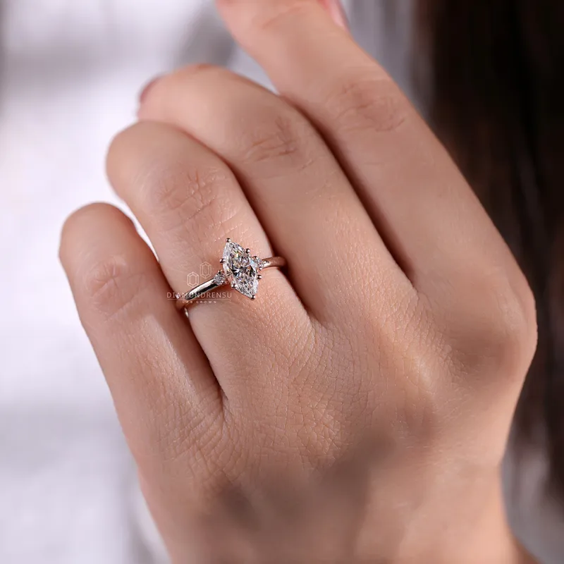 Marquise Cut Diamond Three Stones Engagement Ring, 1.08 TCW Lab Created Diamond Ring, Anniversary Gift Ring for Her vy 8