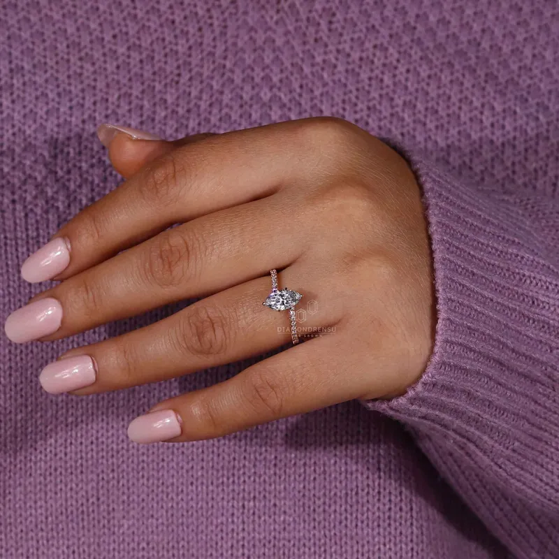 Marquise Cut Lab Grown Diamond Unique Pave Engagement Ring view 6