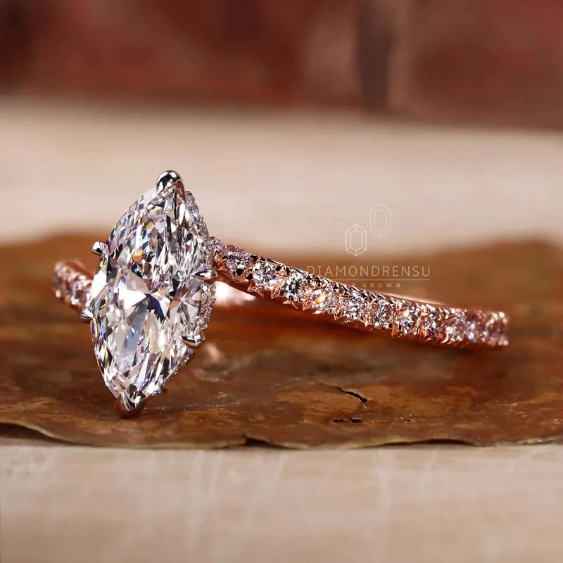 Marquise Cut Lab Grown Diamond Unique Pave Engagement Ring view 7