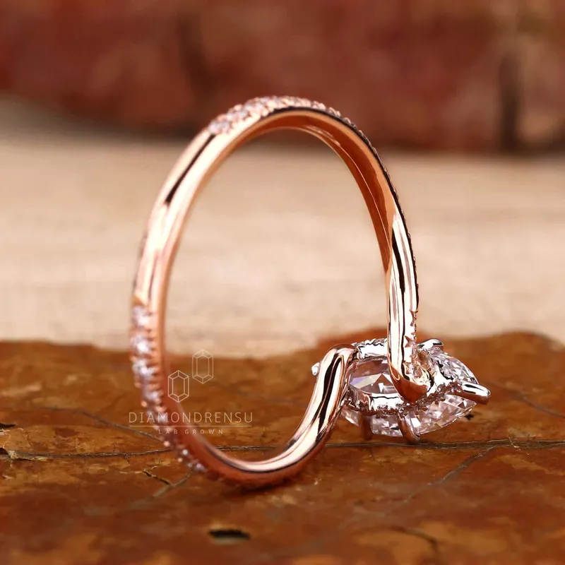 Marquise Cut Lab Grown Diamond Unique Pave Engagement Ring view 2