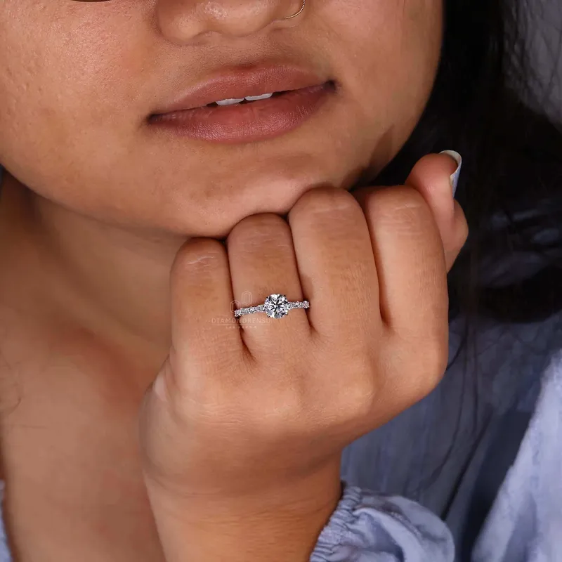 Marquise Pave Round Lab Grown Diamond Engagement Ring, Hidden Halo vy 2
