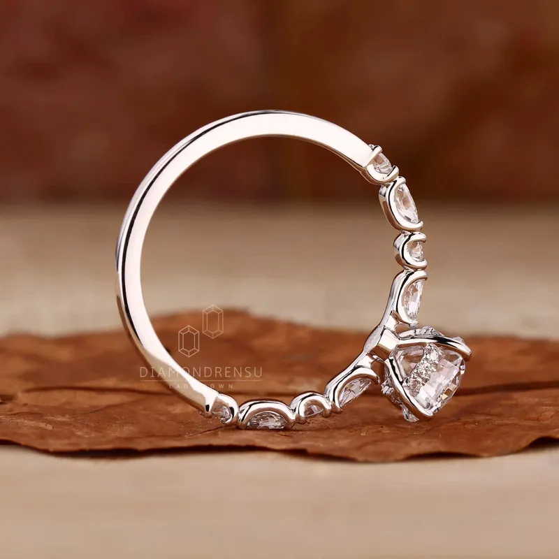Marquise Pave Round Lab Grown Diamond Engagement Ring, Hidden Halo vy 6