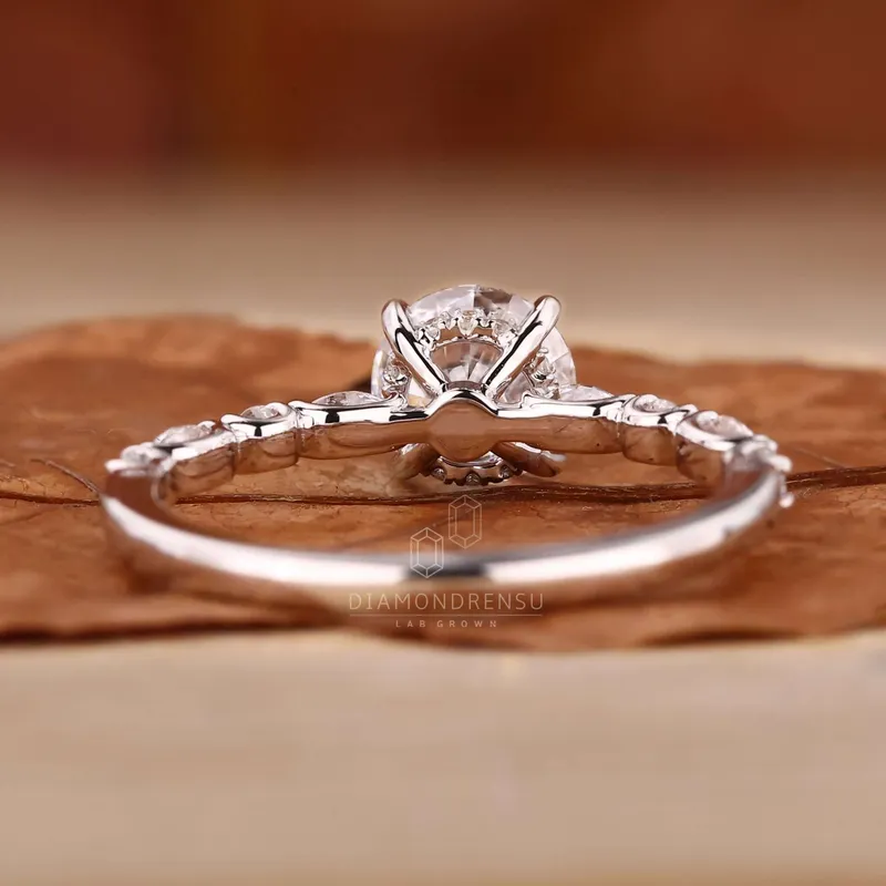 Marquise Pave Round Lab Grown Diamond Engagement Ring, Hidden Halo vy 5