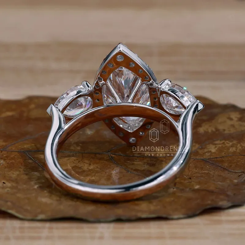 Marquise and Pear Cut Lab Grown Diamond Three Stone Engagement Ring vy 4