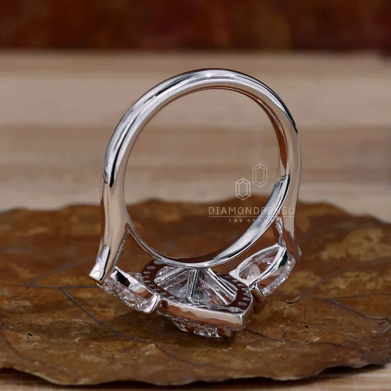 Marquise and Pear Cut Lab Grown Diamond Three Stone Engagement Ring vy 6