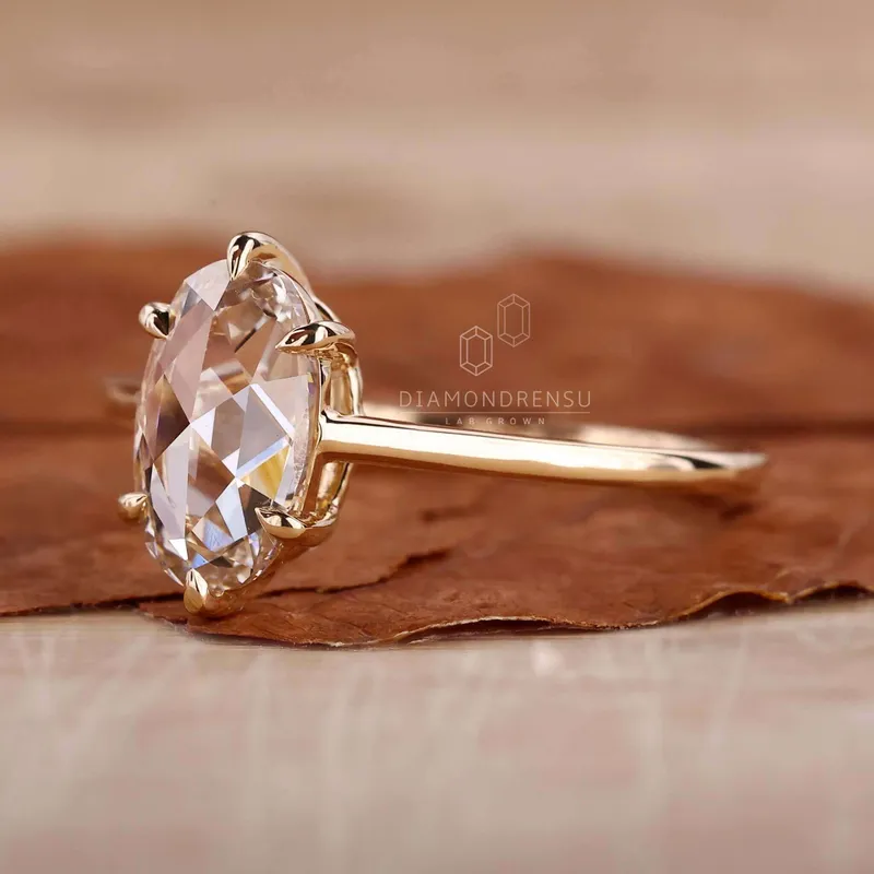 Moval Rose Cut Lab Grown Diamond Solitaire Engagement Ring vy 4