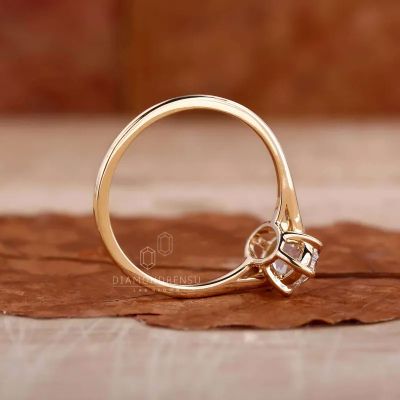 Moval Rose Cut Lab Grown Diamond Solitaire Engagement Ring vy 2