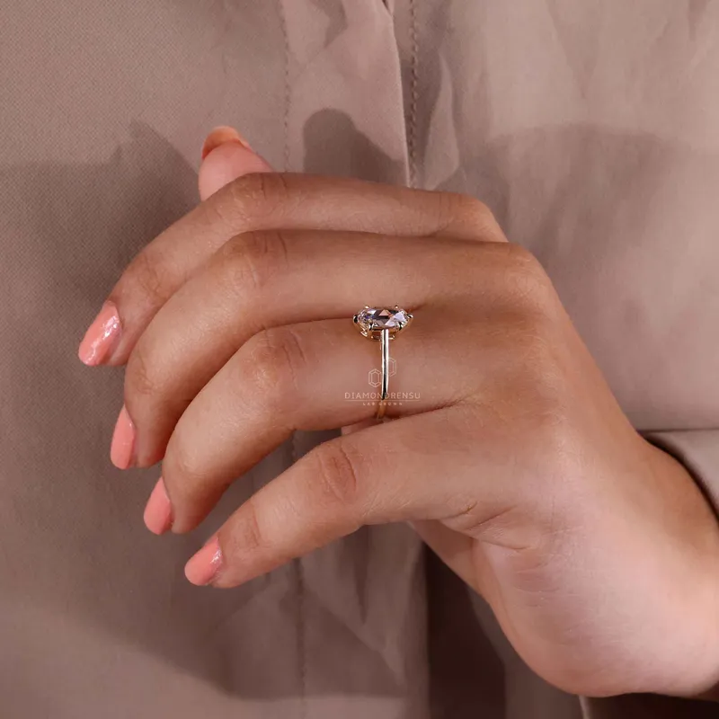 Moval Rose Cut Lab Grown Diamond Solitaire Engagement Ring vy 7