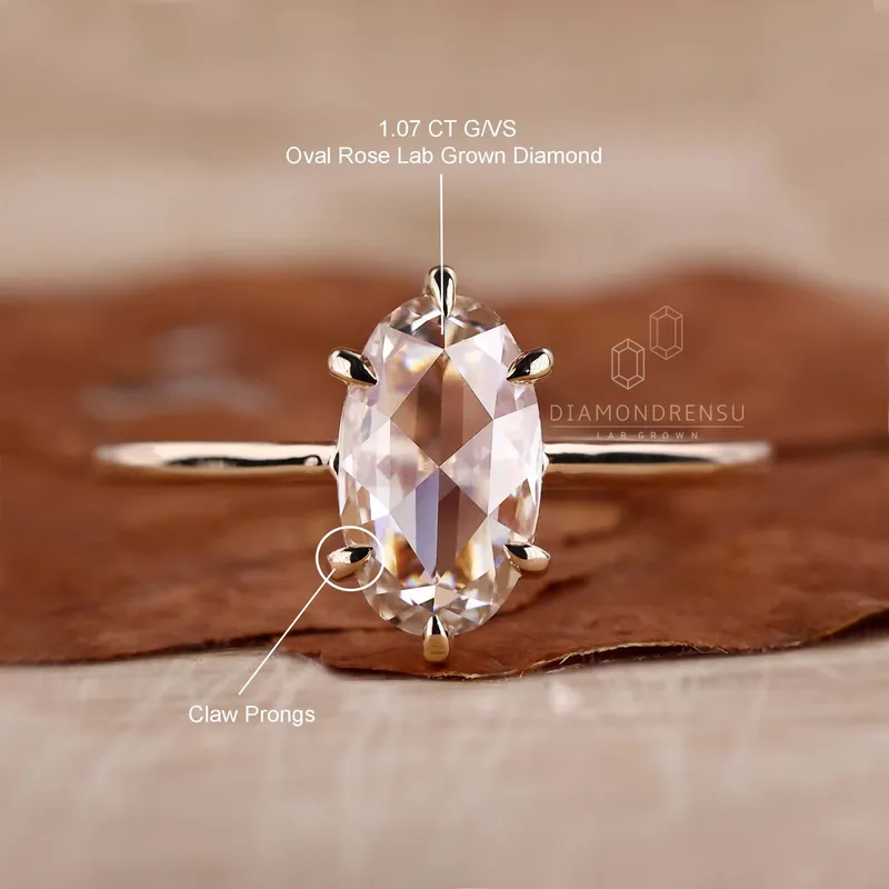 Moval Rose Cut Lab Grown Diamond Solitaire Engagement Ring vy 9