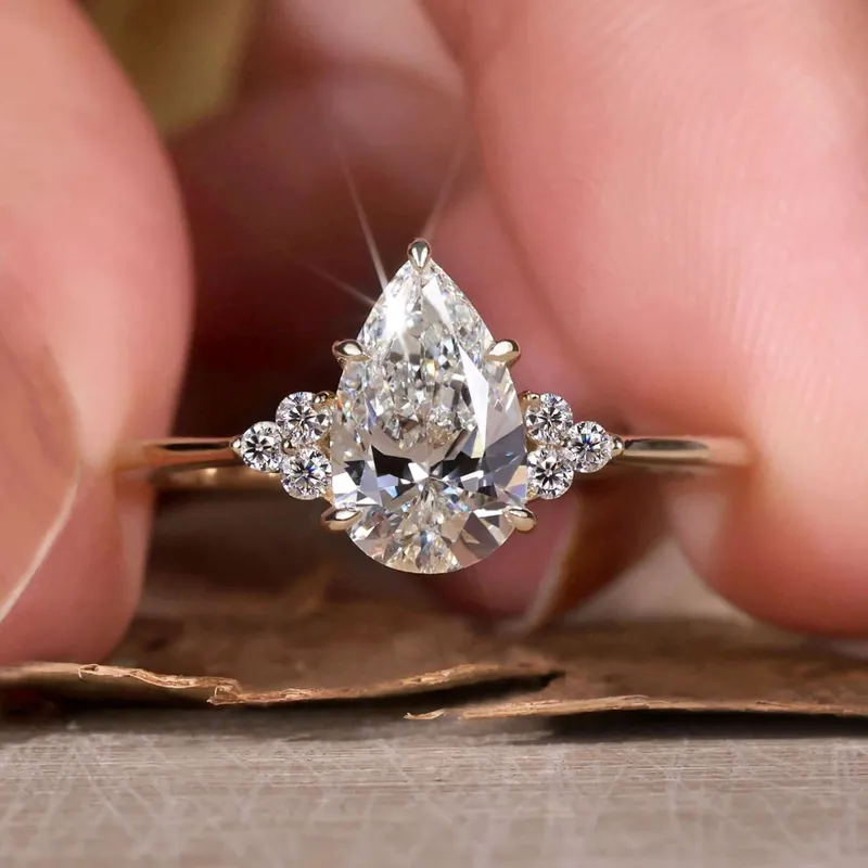 Muse Engagement Ring, 1.10 CT Pear Lab Grown Diamond Ring, 5 Prongs Setting pear cut engagement ring