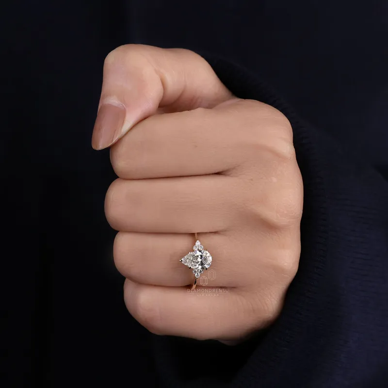 Muse Engagement Ring, 1.10 CT Pear Lab Grown Diamond Ring, 5 Prongs Setting vy 9